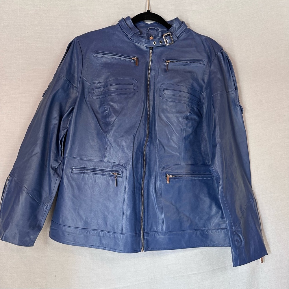 Jessica London Blue Periwinkle Leather Jacket 16